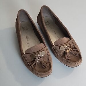 Anne Klein Taupe  Brown Suede Flats with Classic Slip-On Design i-Flex